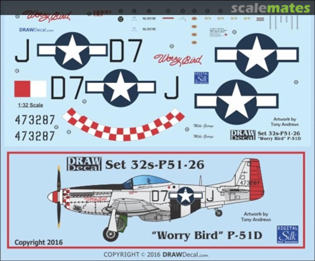 Boxart P-51D "Worry Bird" 32-P51-26 Draw Decal