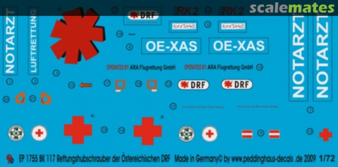 Boxart BK 117 Rettungshubschrauber OE-XAS Östereichische Luftrettung EP 1755 Peddinghaus-Decals