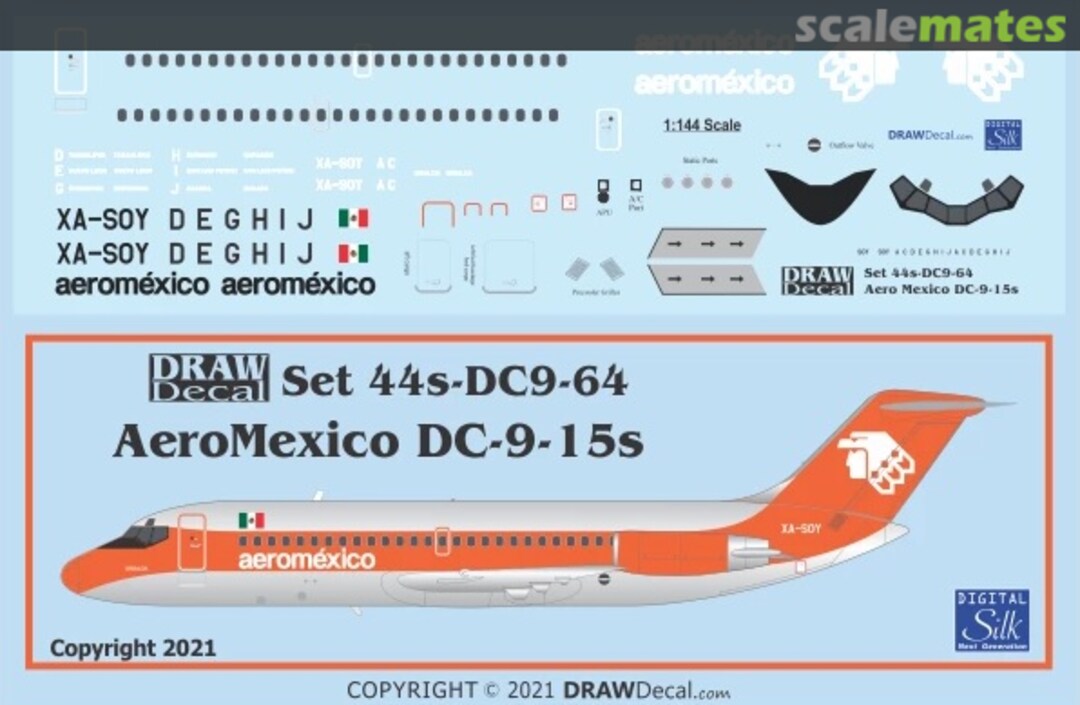 Boxart AeroMexico Orange DC-9-15s 44-DC9-64 Draw Decal