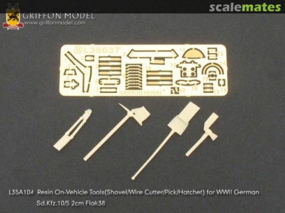 Boxart Resin On-vehicle Tools for WWII German Sd.Kfz. 10/5 2cm FlaK L35A104 Griffon Model