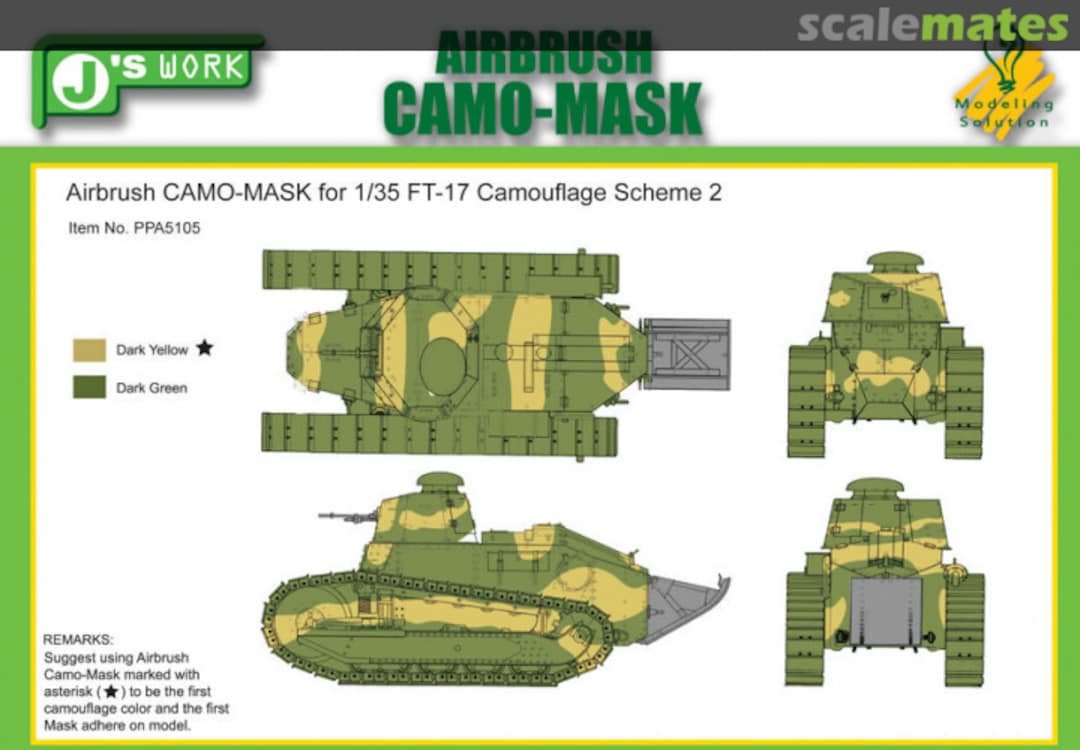 Boxart CAMO-MASK 1/35 FT-17 Camouflage Scheme 2 PPA5105 J's Work