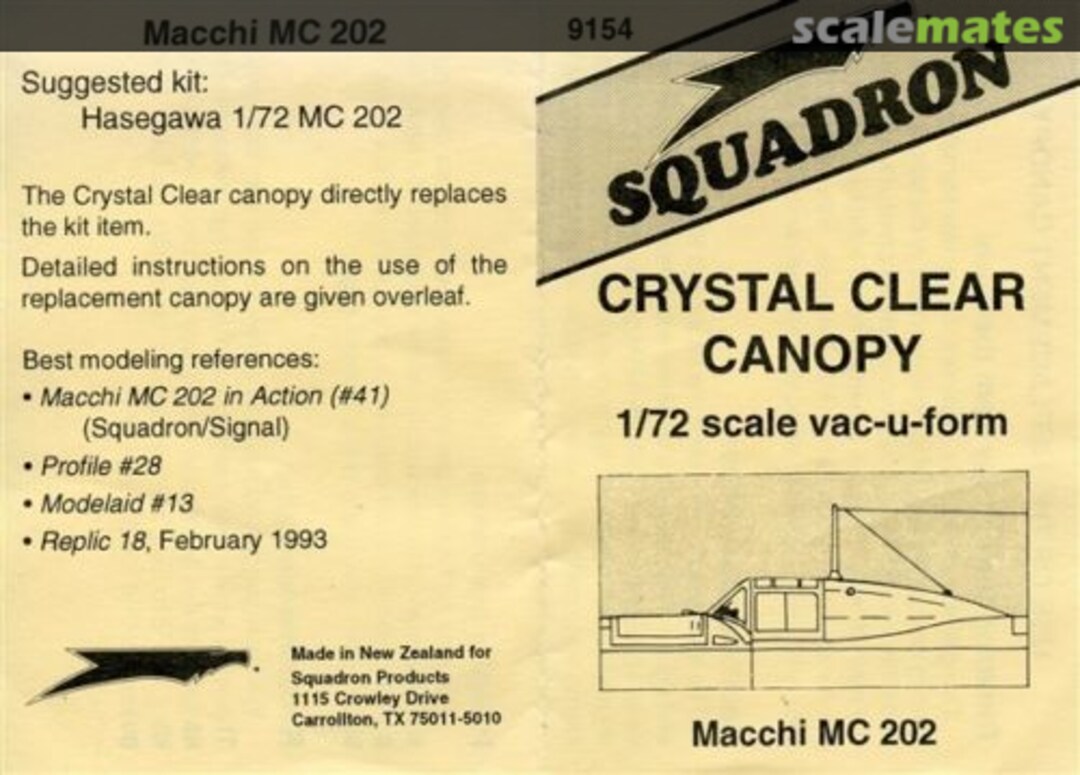 Boxart Macchi MC 202 Canopy, 2x 9154 Squadron