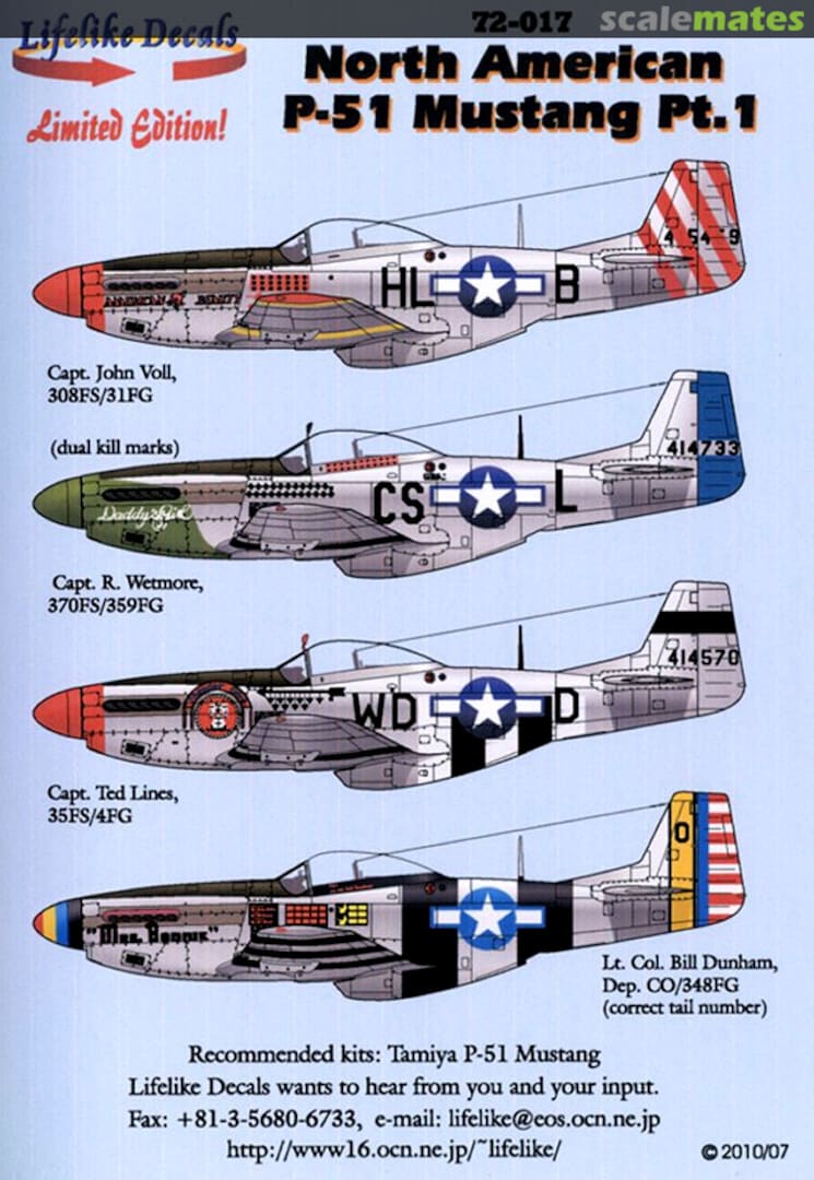 Boxart North American P-51 Mustang Pt. 1 72-017 Lifelike Decals