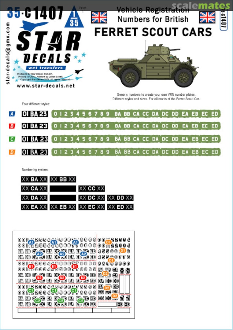 Boxart Ferret Scout Cars 35-C1407 Star Decals