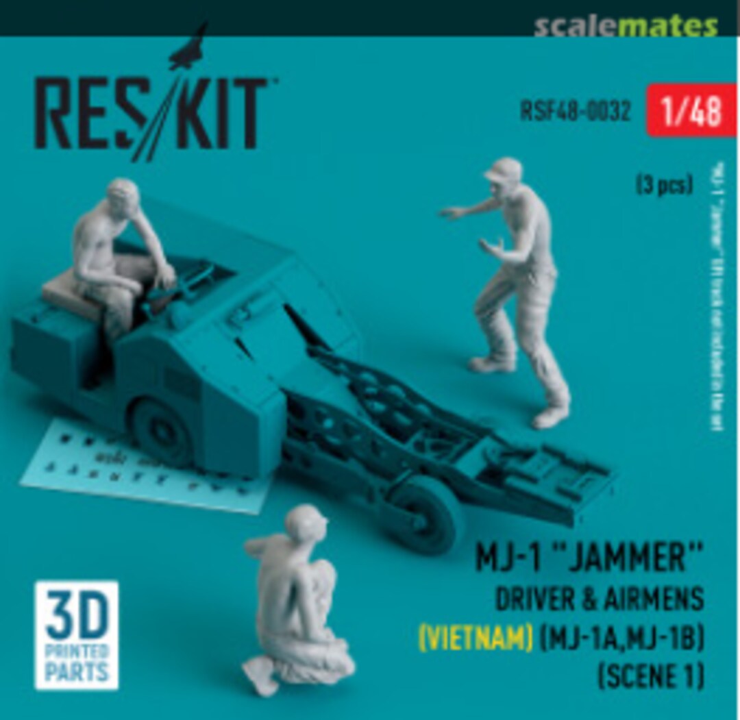 Boxart MJ-1 Jammer Driver & airmens (Vietnam) (MJ-1A,MJ-1B) (scene 1) (3 pcs) (3D Printed) RSF48-0032 ResKit