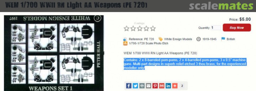 Contents WWII RN Light AA Weapons PE 720 White Ensign Models