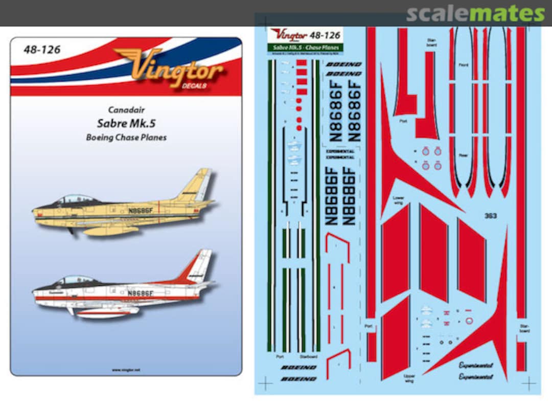 Boxart Canadair Sabre Mk.5 - Boeing Chase Planes 48-126 Vingtor Decals