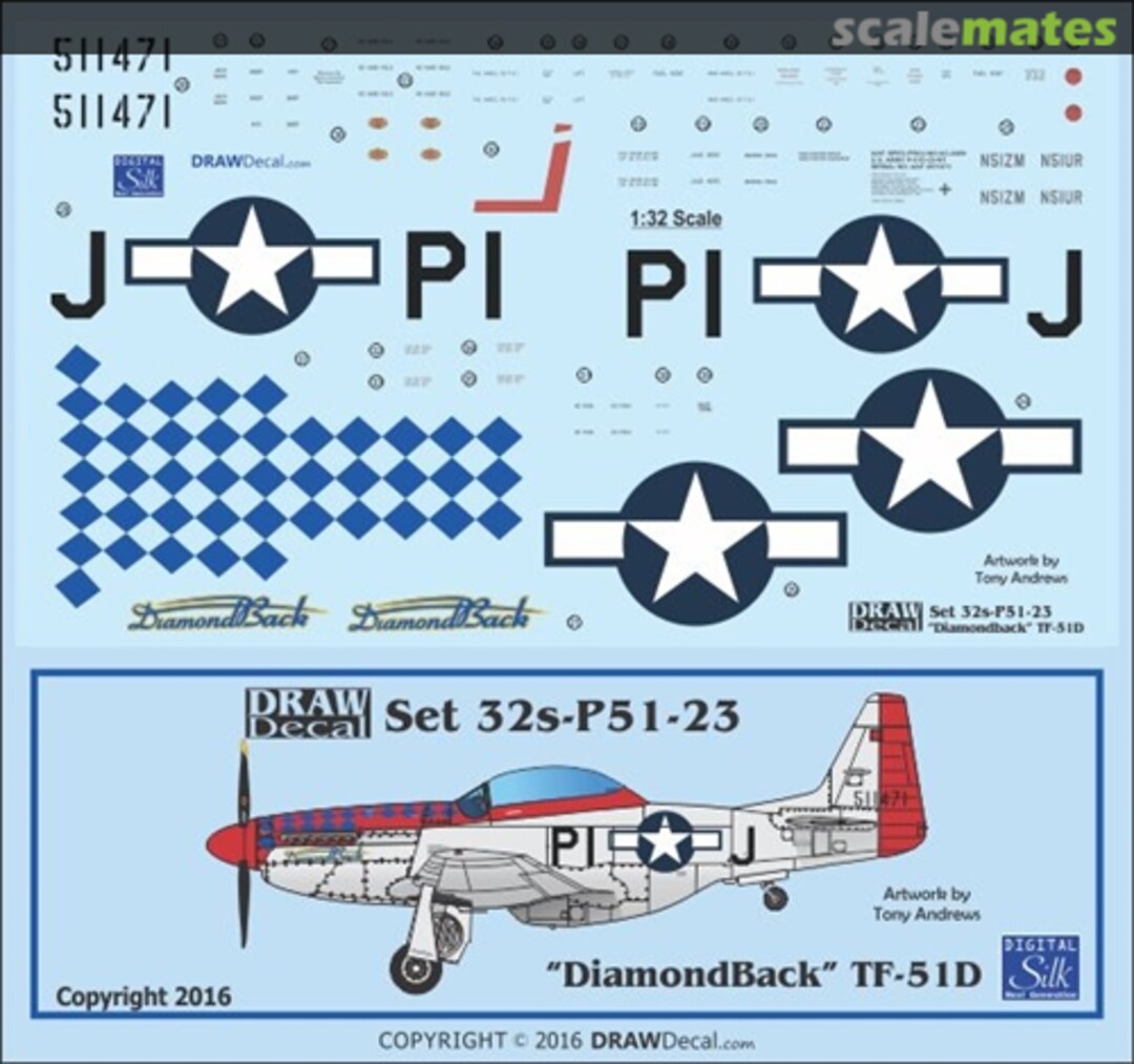 Boxart TF-51D "DiamondBack" 32-P51-23 Draw Decal