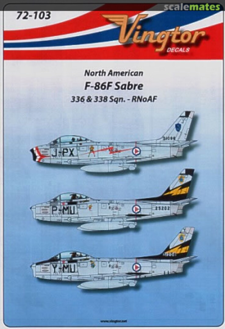 Boxart F-86F Sabre RNoAF 72-103 Vingtor Decals