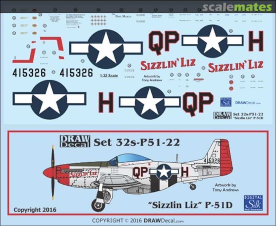 Boxart P-51D "Sizzlin' Liz" 32-P51-22 Draw Decal