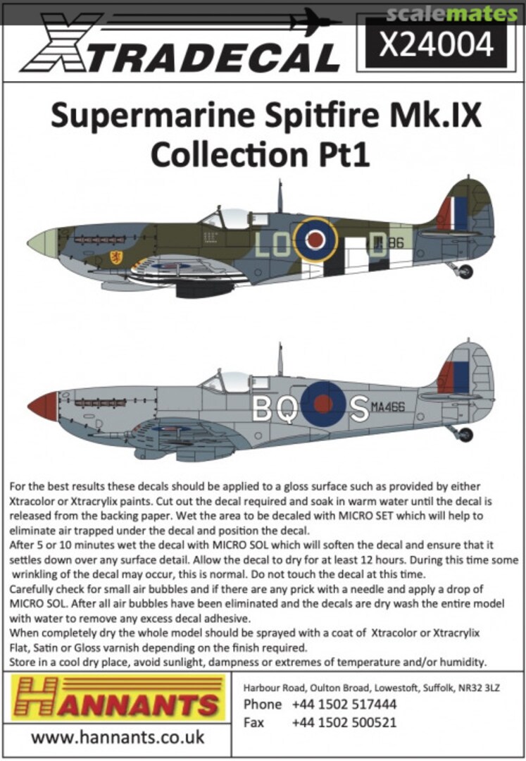 Boxart Supermarine Spitfire Mk.IX Collection Pt1 X24004 Xtradecal