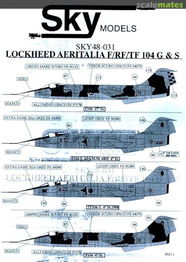 Contents Lockheed Aeritalia F/RF/TF 104 G & S SKY48-031 Sky Models