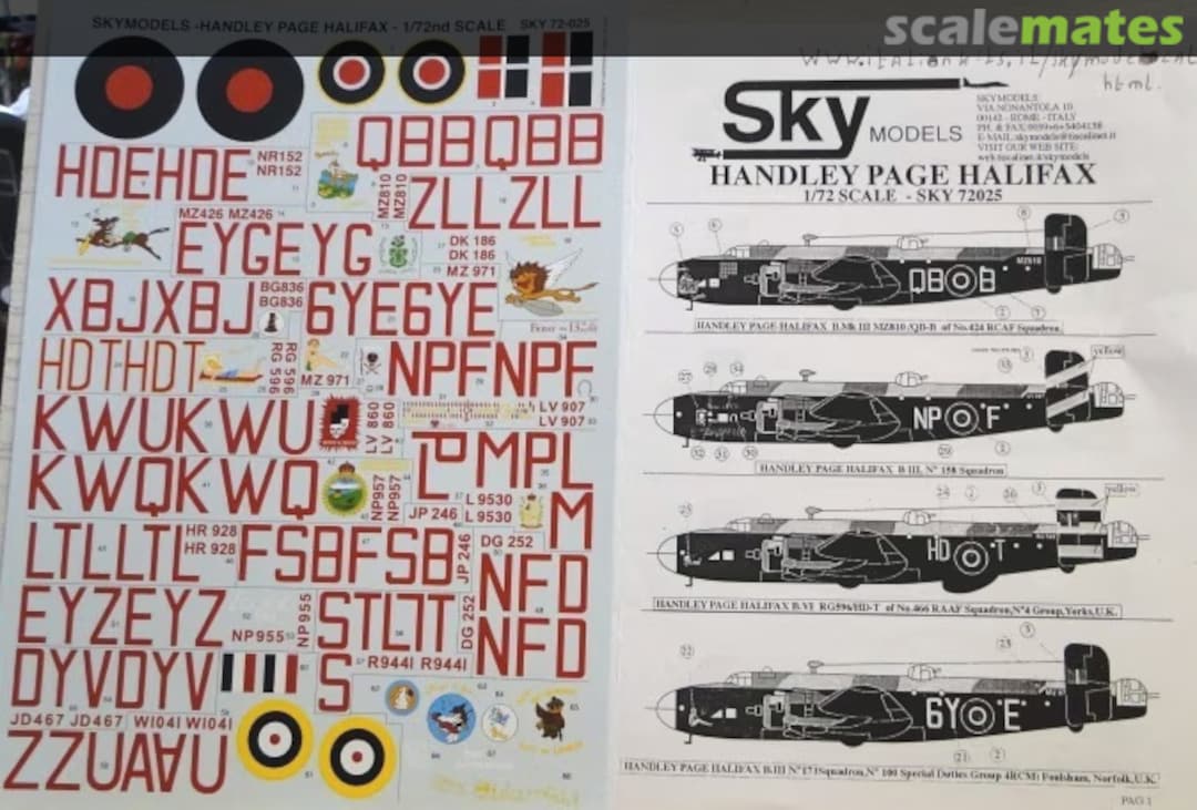 Contents Handley Page Halifax 72-025 Sky Models