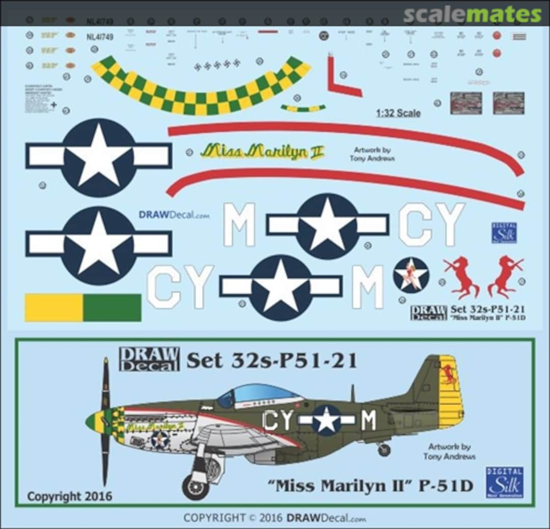 Boxart P-51D "Miss Marilyn II" 32-P51-21 Draw Decal