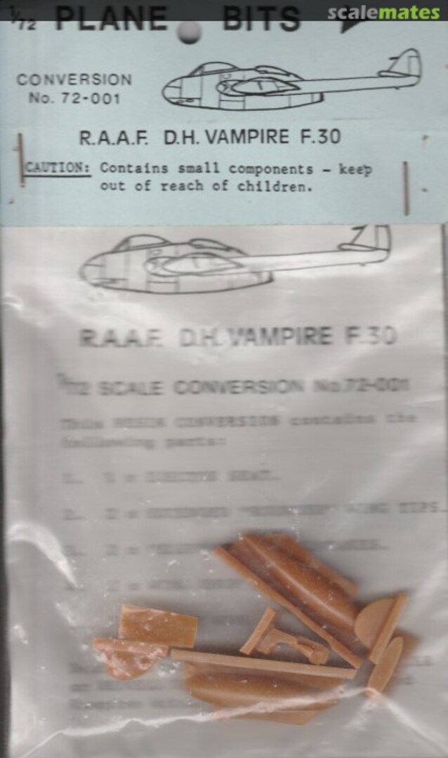 Boxart R.A.A.F. D.H. Vampire F.30 72-001 Plane Bits