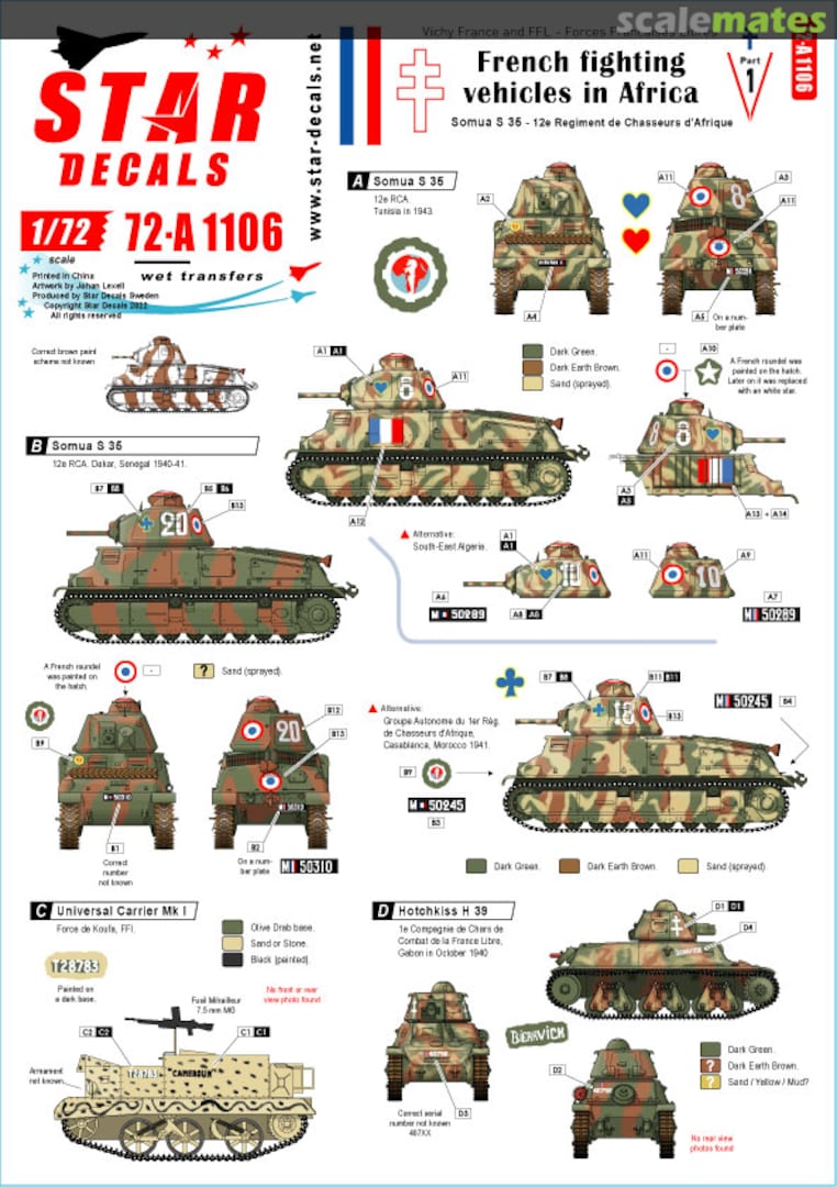 Boxart French Fighting Vehicles in Africa Part 1 72-A1106 Star Decals