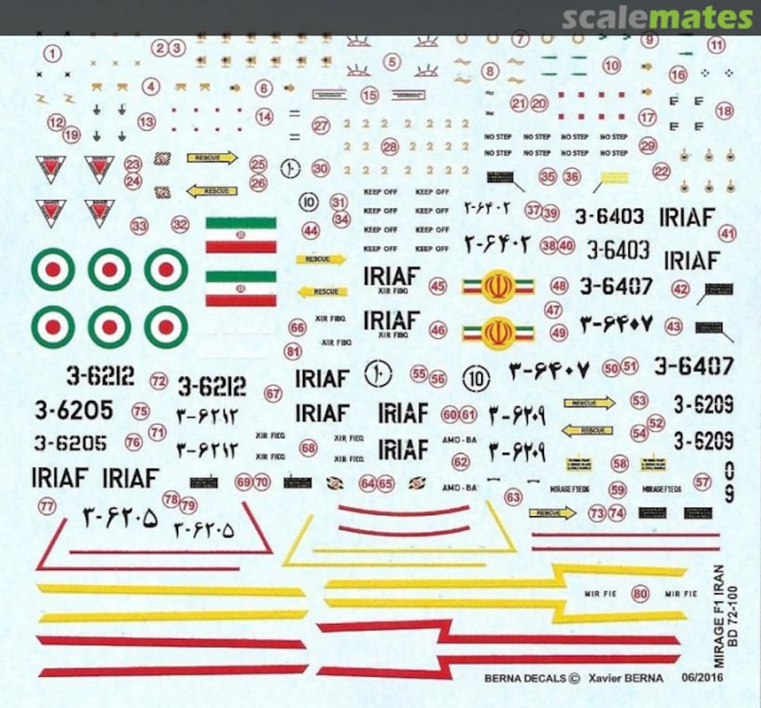 Boxart Dassault Mirage F1 Iran Air Force BD 72-100 Berna Decals