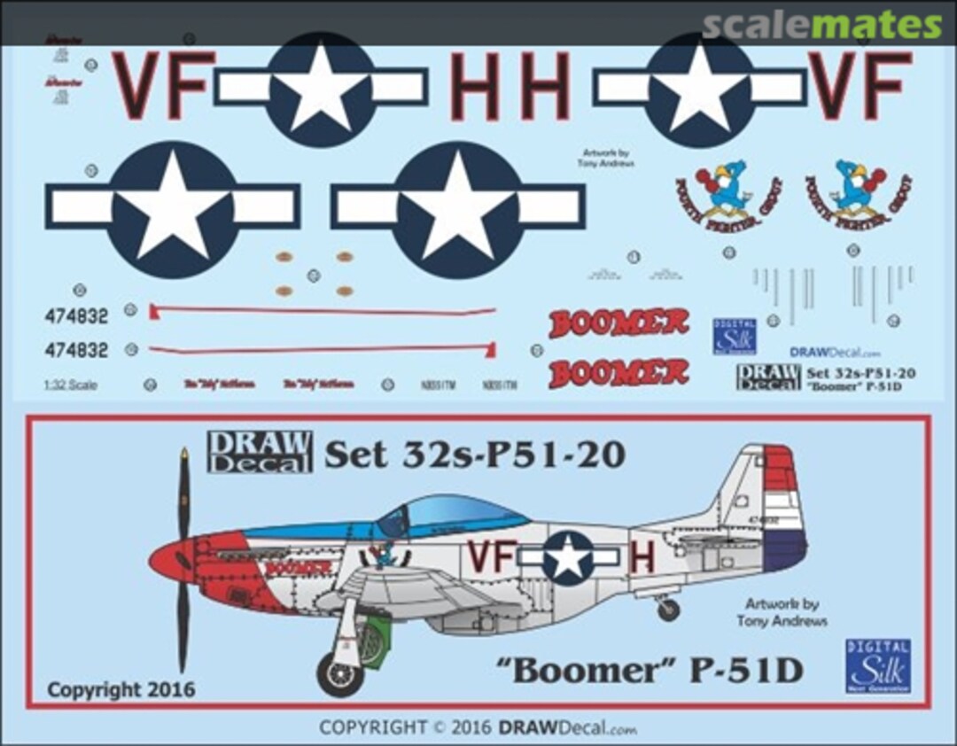 Boxart P-51D "Boomer" 32-P51-20 Draw Decal