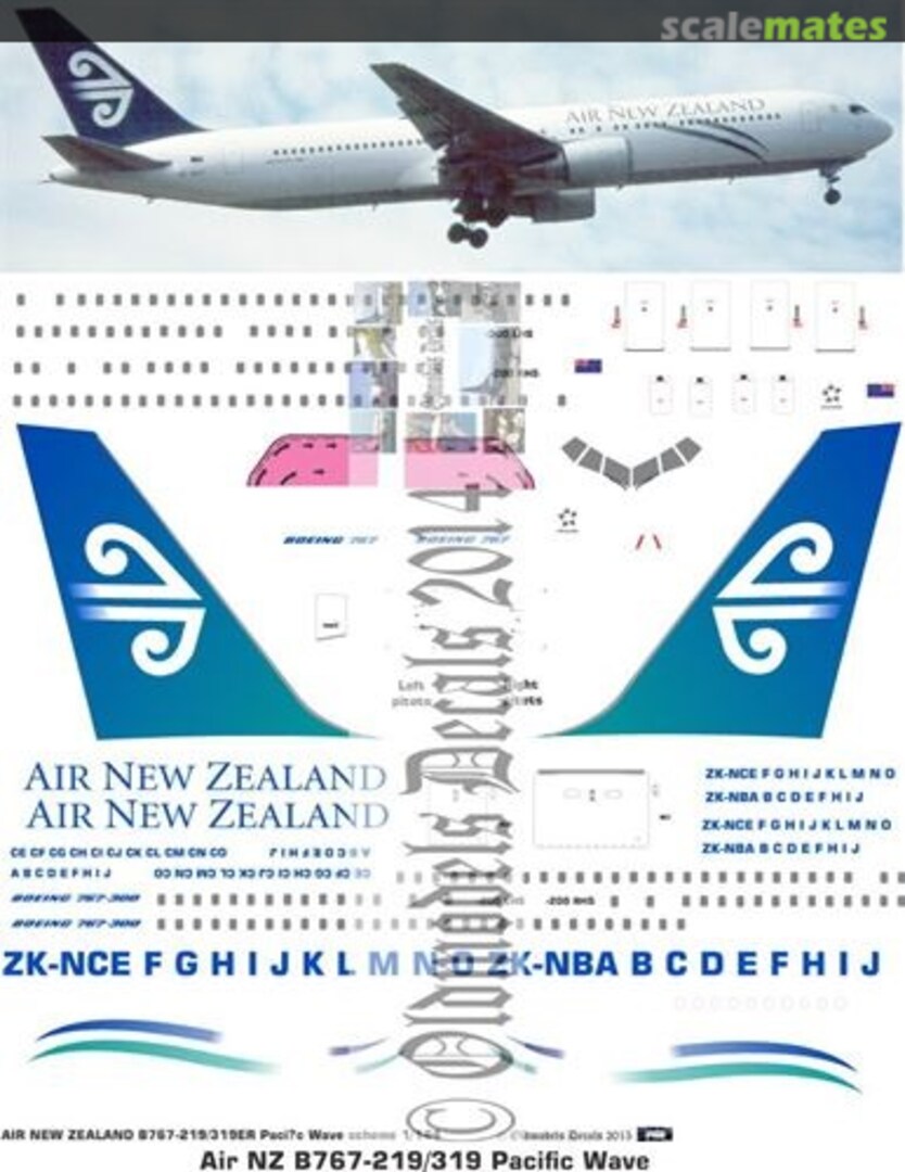 Boxart Air NZ B767s Pacific Wave scheme OMD0903 Oldmodels Decals