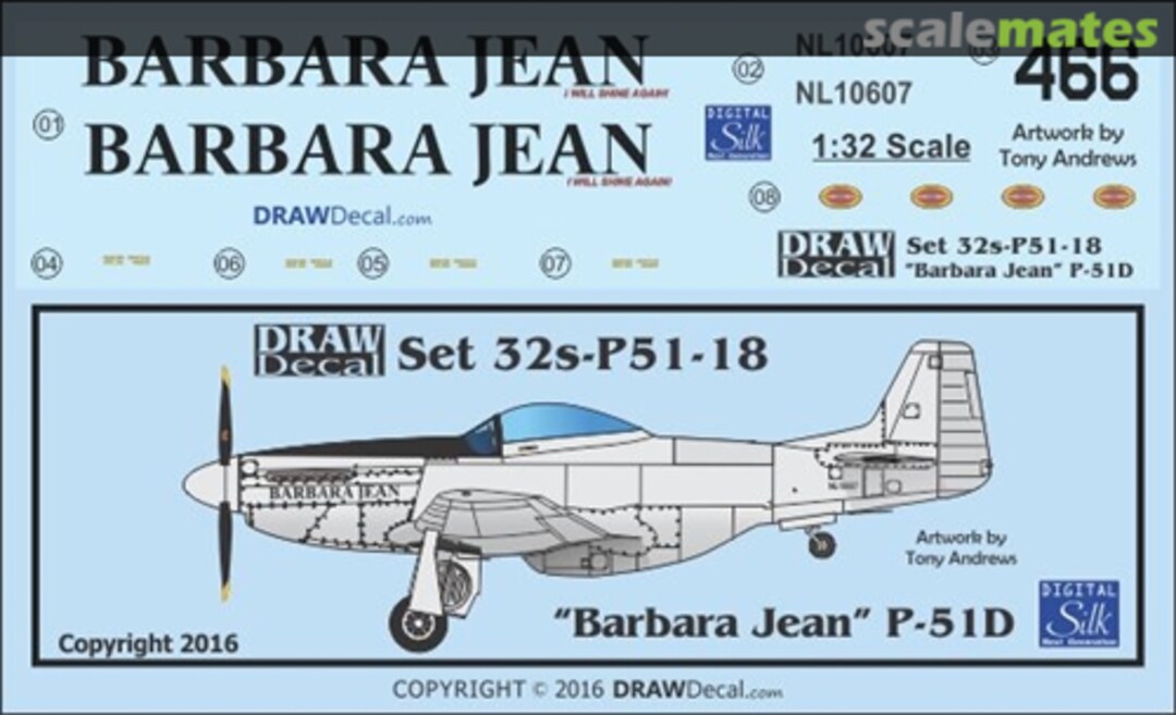 Boxart P-51D "Barbara Jean" 32-P51-18 Draw Decal