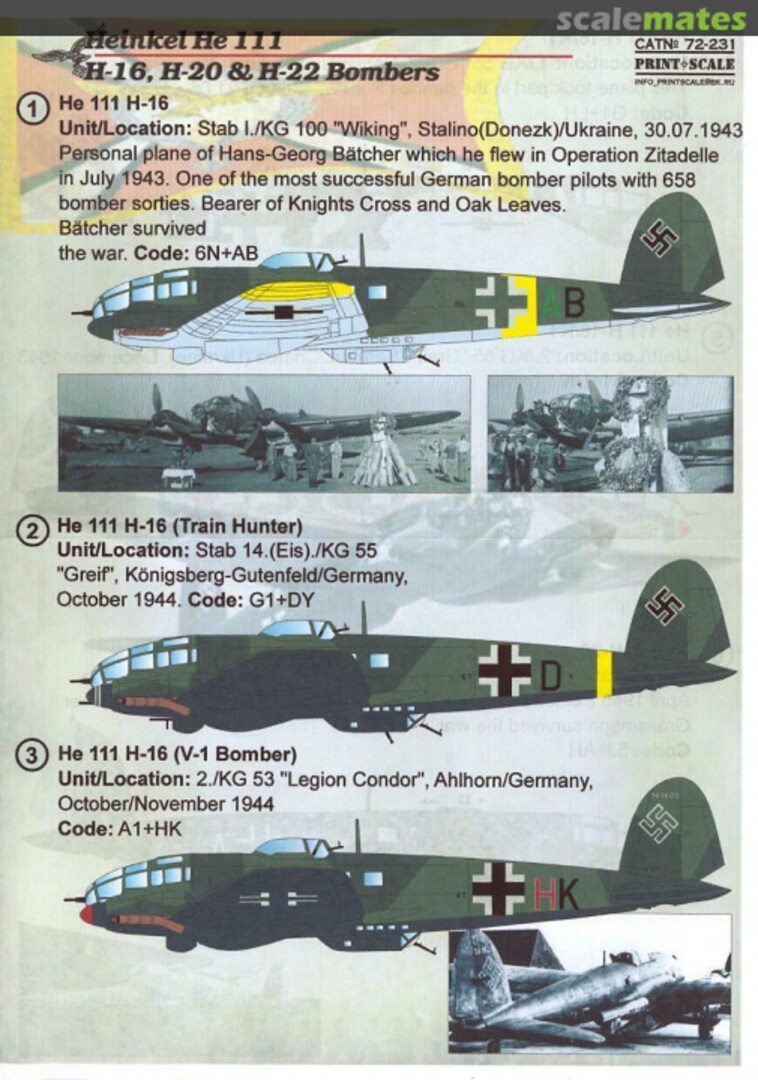 Boxart Heinkel He 111 H-16, H-20 & H-22 Bombers 72-231 Print Scale