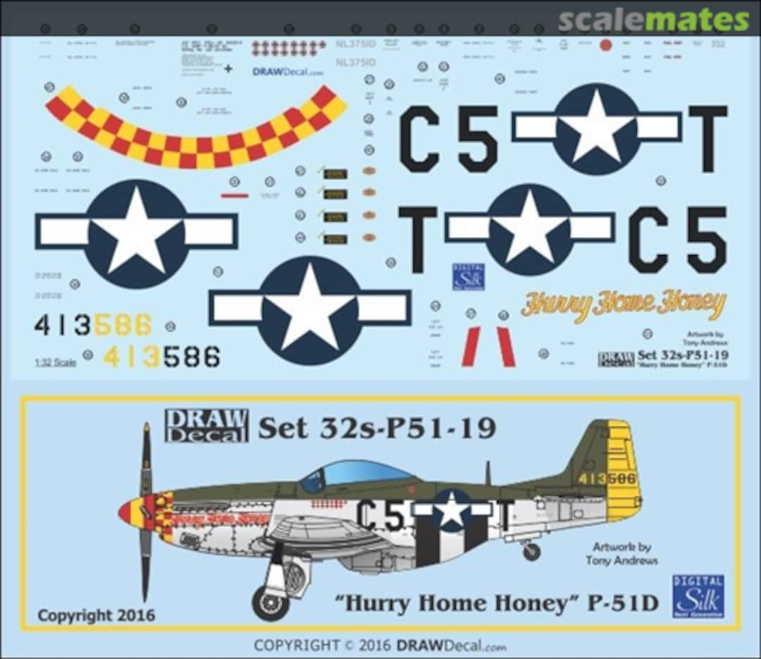 Boxart P-51D "Hurry Home Honey" 32-P51-19 Draw Decal