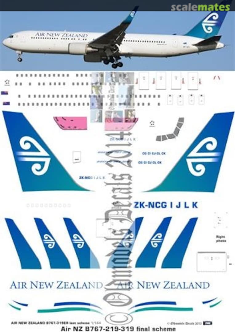 Boxart Air NZ B767s final scheme OMD0901 Oldmodels Decals