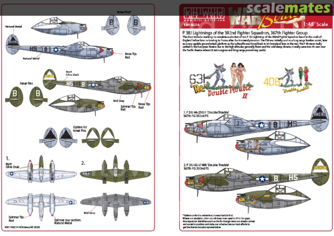 Boxart P-38J Lightnings of the 392nd Fighter Squadron, 367th Fighter Group KW148214 Kits-World