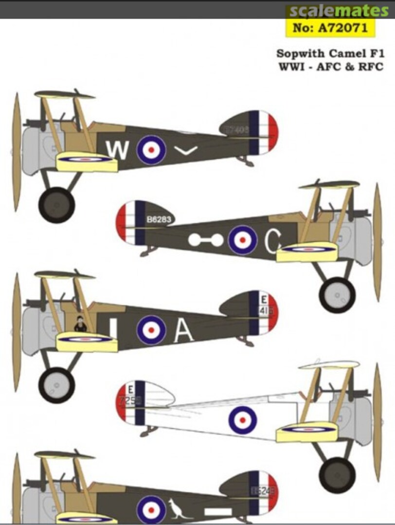 Boxart Sopwith F.1 Camel - AFC & RFC, WWI Decals A72071 Aussie Decals