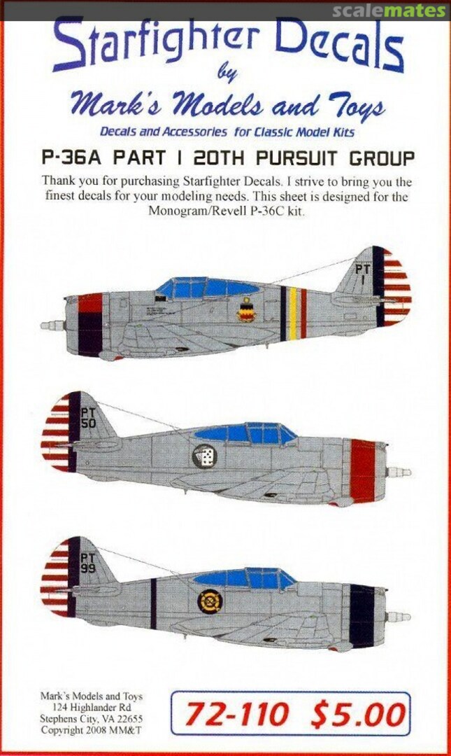 Boxart P-36A Part I 20th Pursuit Group 72-110 Starfighter Decals