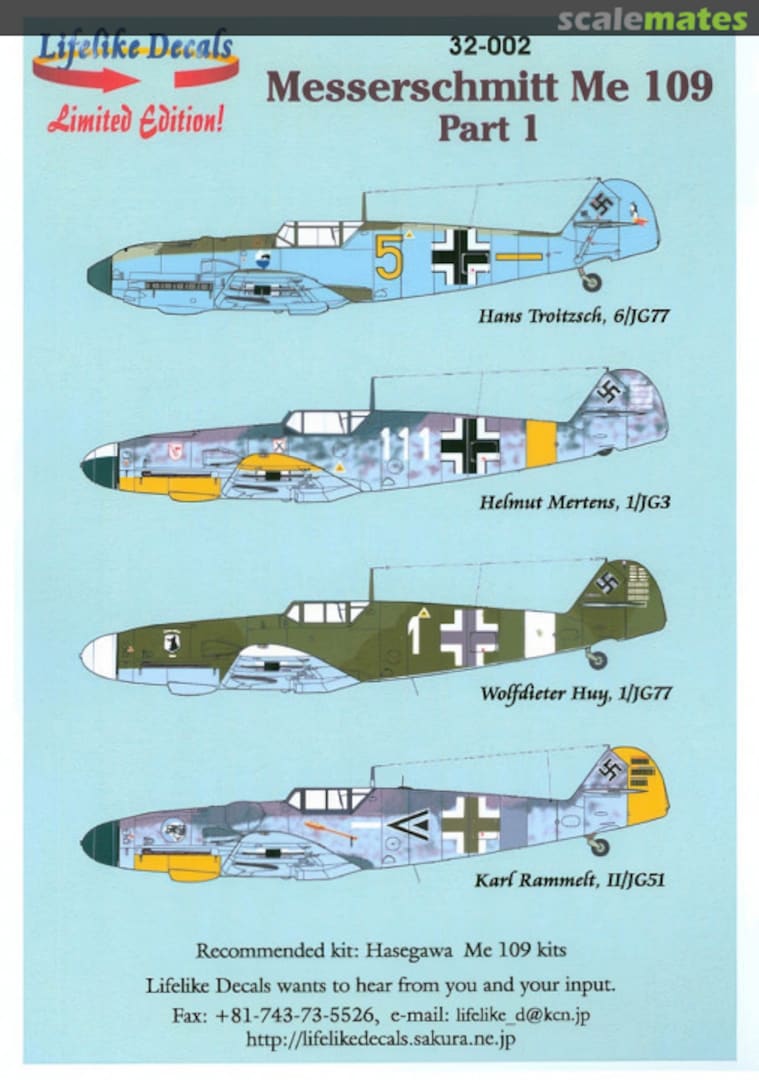 Boxart Messerschmitt Me 109 32-002 Lifelike Decals