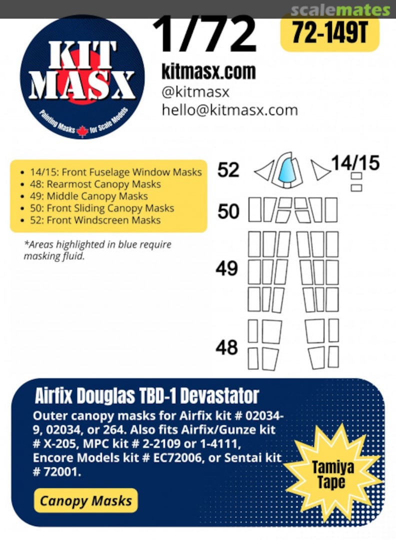 Boxart Douglas TBD-1 Devastator Canopy Masks 72-149T Kit Masx