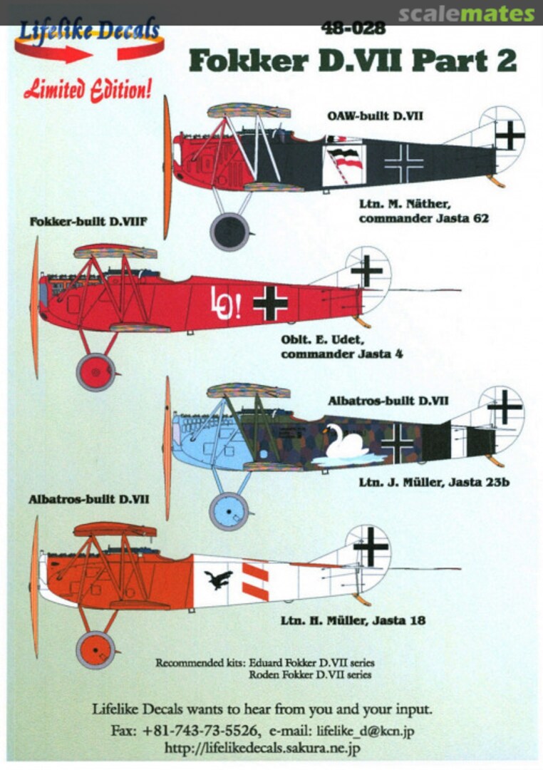 Boxart Fokker D.VII Part 2 (Japanese Instructions) 48-028J Lifelike Decals