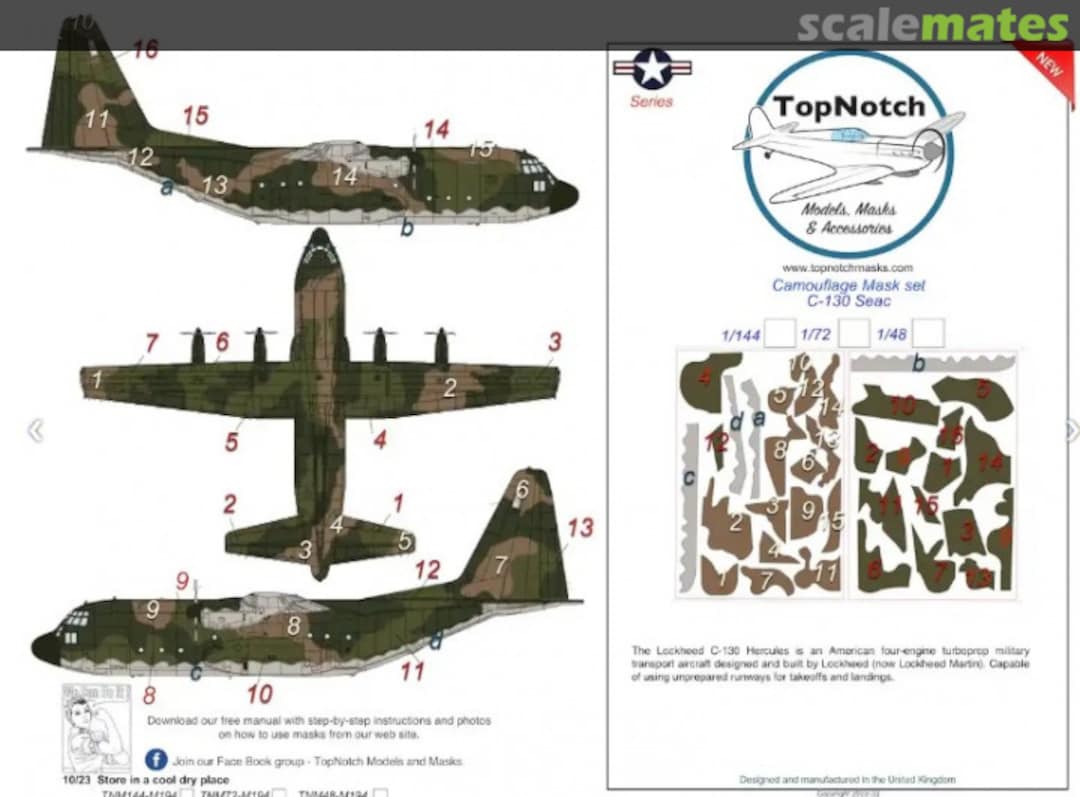 Boxart Lockheed C-130 Hercules USAF - SEA Camouflage Pattern Paint Mask TNM144-M194 TopNotch