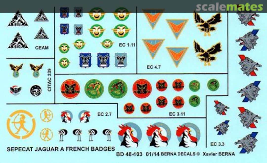 Boxart Badges for French Jaguar A & E Part 1 BD 48-103 Berna Decals