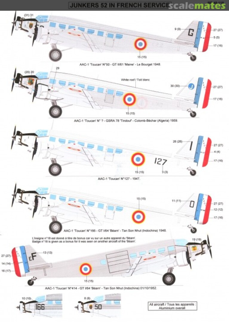 Boxart Junkers Ju-52 / 3m (AAC-1 'Toucan) Français BD 48-118 Berna Decals