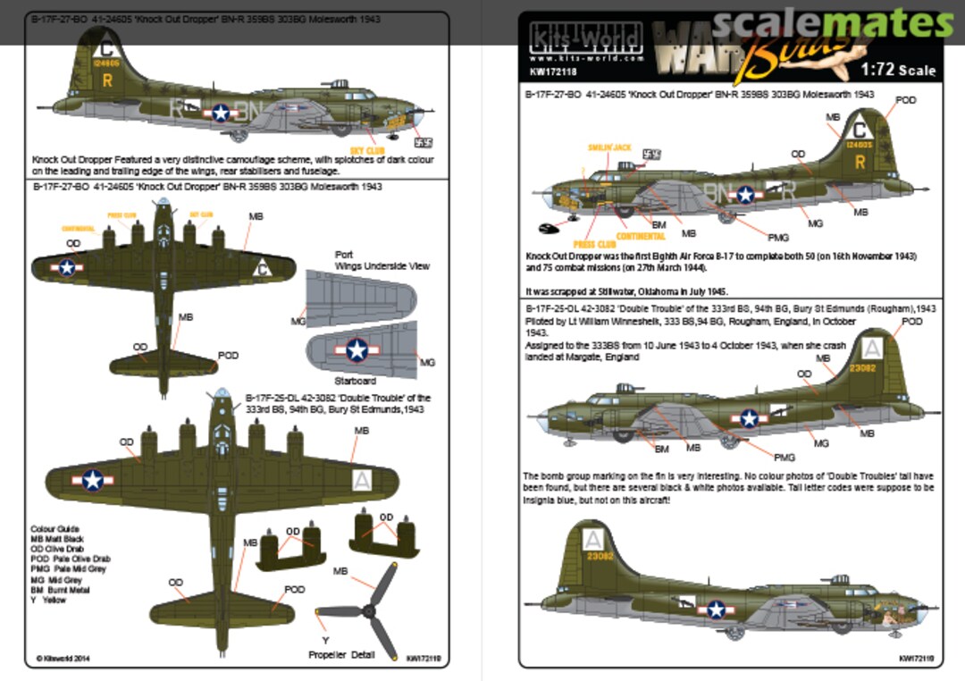 Boxart B-17F Flying Fortress 'Knockout Dropper' & 'Double Trouble' KW172118 Kits-World