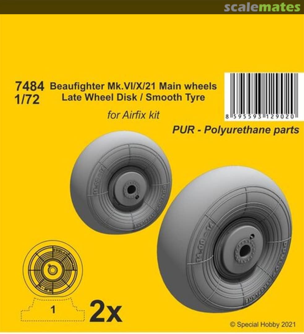 Boxart Beaufighter Mk.VI/X/21 Mainwheels - Late Wheel Disk / Smooth Tyre 7484 CMK