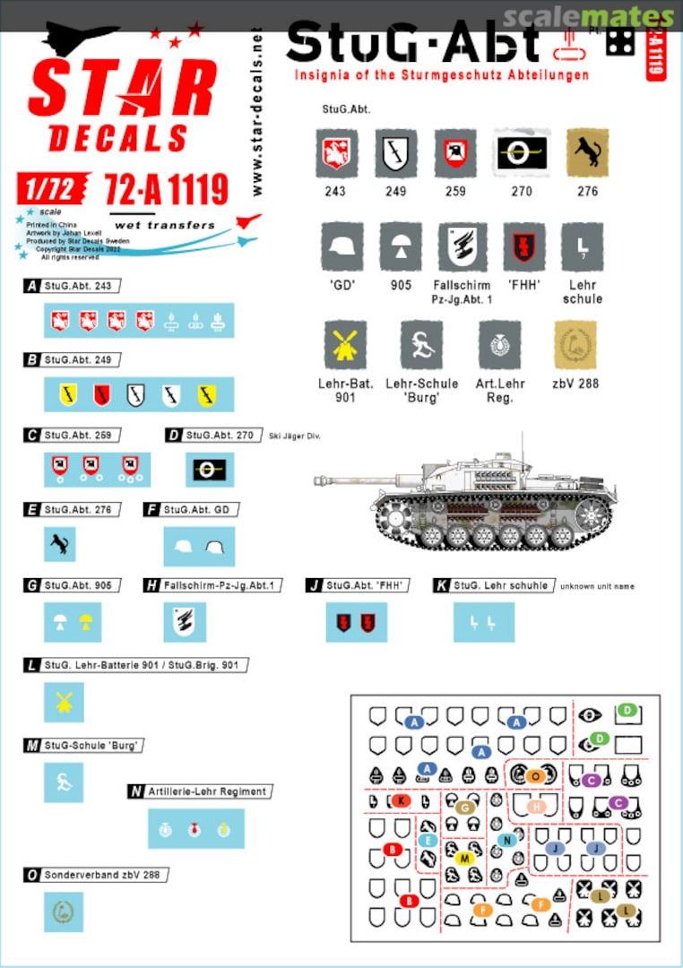 Boxart WWII German Generic Insignia and Unit Markings for Sturmgeschûtz units #4 72-A1119 Star Decals