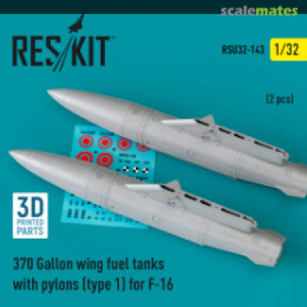 Boxart 370 Gallon wing fuel tanks with pylons (type 1) for F-16 (2 pcs) RSU32-0143 ResKit