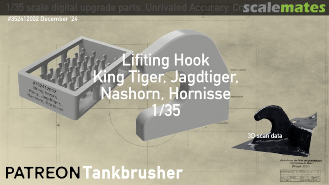 Boxart lifiting hook for King Tiger Jagdtiger, Nashorn, Hornisse 352412002 Tankbrusher Scale Modeling