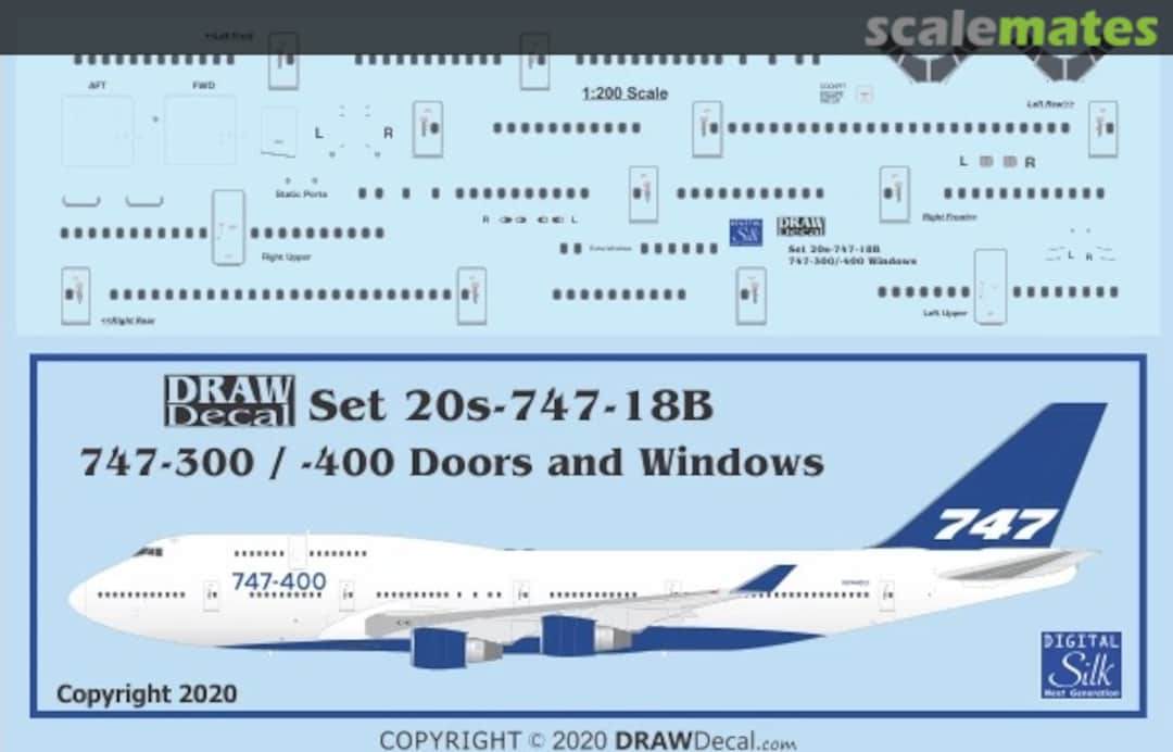 Boxart 747-300 / -400 Door, Window and Cockpit Set 20-747-18B Draw Decal