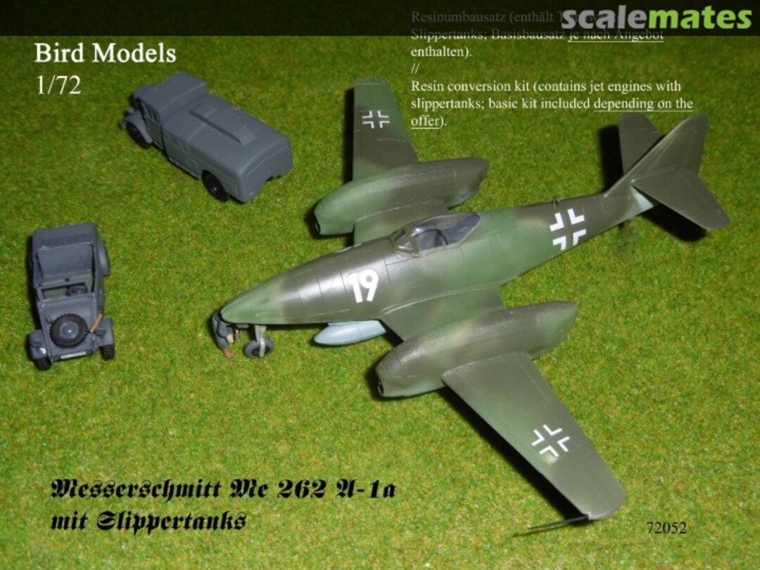 Boxart Messerschmitt Me 262 A-1a mit Slippertanks 72052 Bird Models