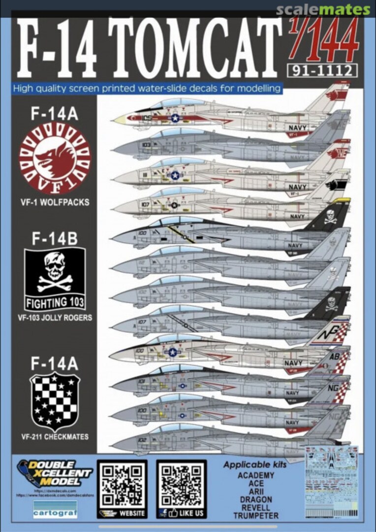 Boxart F-14A F-14B Tomcat VF-1 VF-103 VF-211 91-1112 DXM Decals