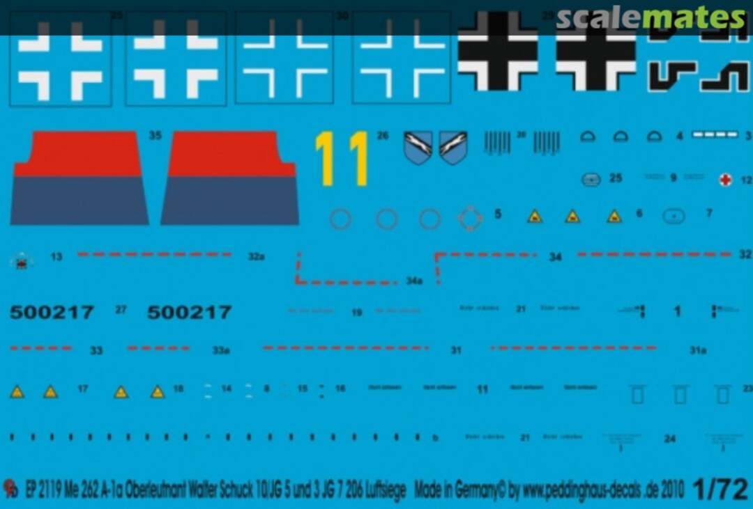 Boxart Me 262 A1 Oberleutnant Walter Schuck 10./JG 5 & 3/JG 7 EP 2119 Peddinghaus-Decals