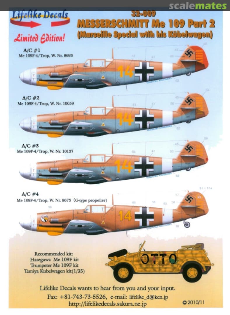 Boxart Messerschmitt Me 109 Part 2 32-009 Lifelike Decals