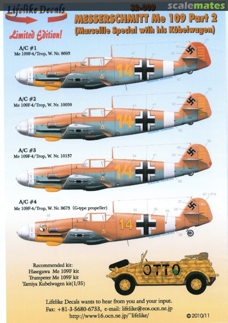 Boxart Messerschmitt ME 109 Part 2 32-009 Lifelike Decals