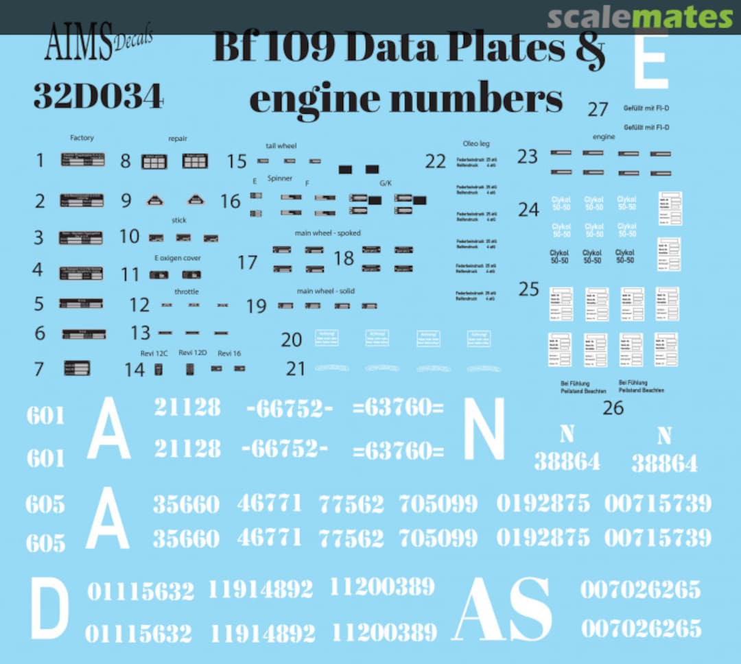 Boxart Bf 109 Data Plates & Engine Numbers 32D034 AIMS