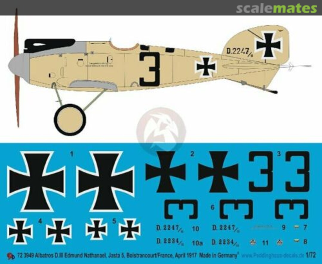 Boxart Albatros D.III Edmund Nathanael, Jasta 5, Boistrancourt/France, April 1917 72 3949 Peddinghaus-Decals