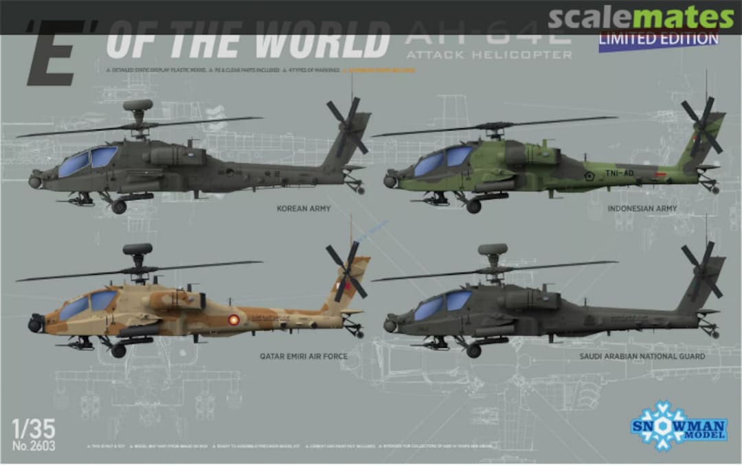 Boxart ‘E’ Of The World AH-64E Attack Helicopter SP-2603 Snowman Model